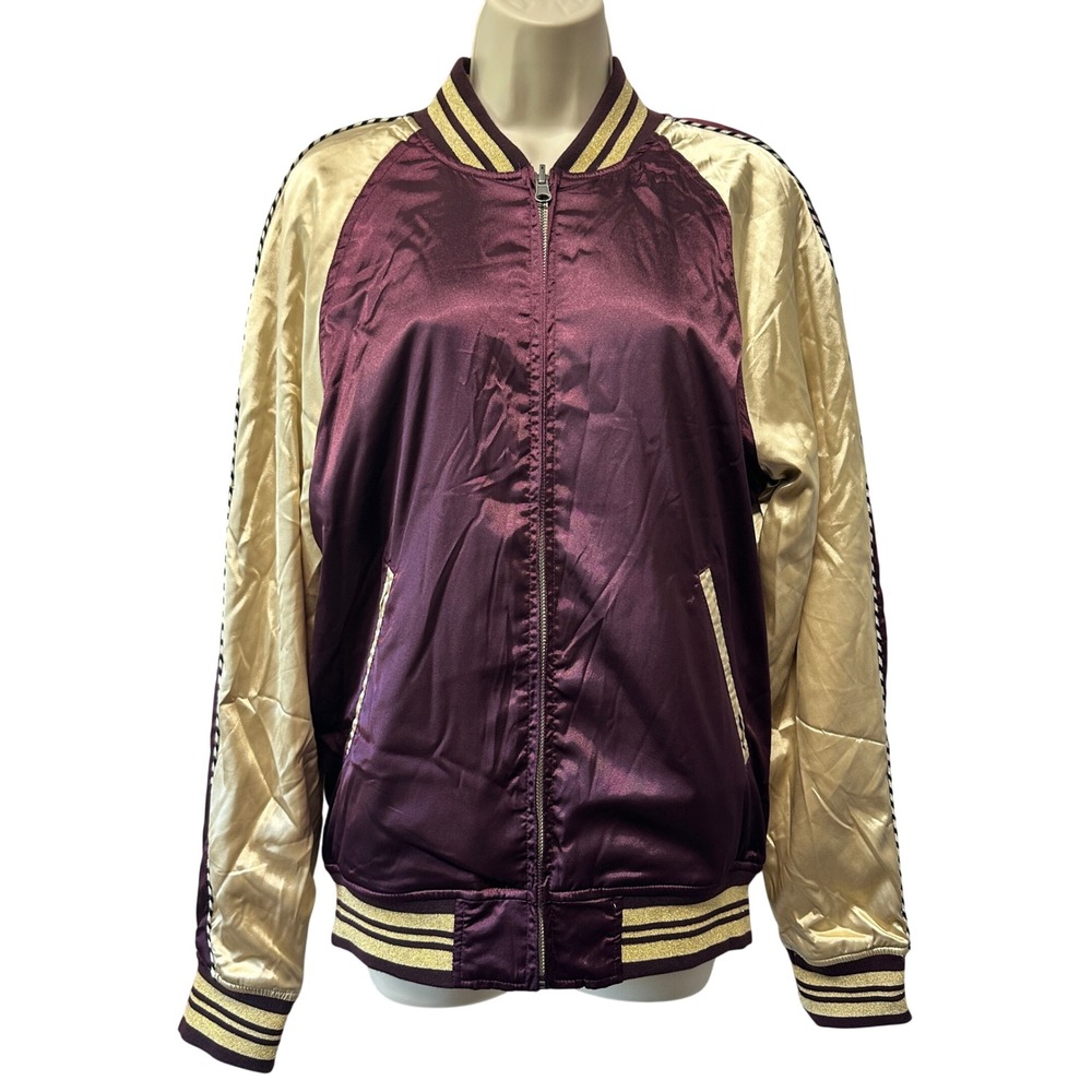 PacSun Los Angeles Reversible Bomber Jacket Burgundy Gold Satin Small